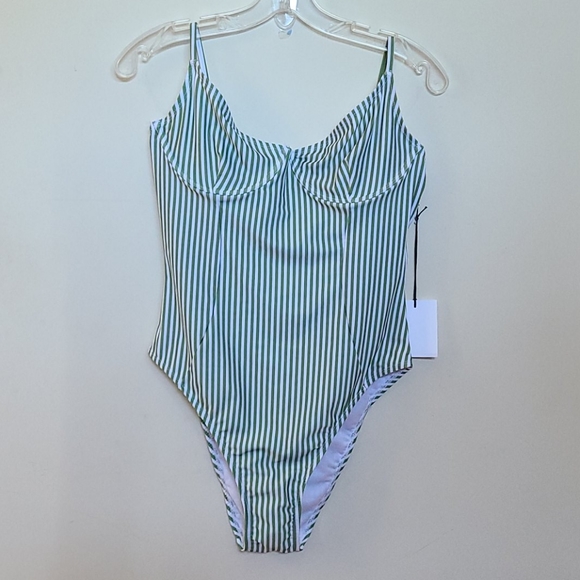 Onia Other - Onia Green Striped Isabella High Leg Bathingsuit